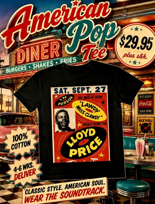Ampop Lloyd Price Lloyd Price, Music Legend T-Shirt Black (Small to X Large)